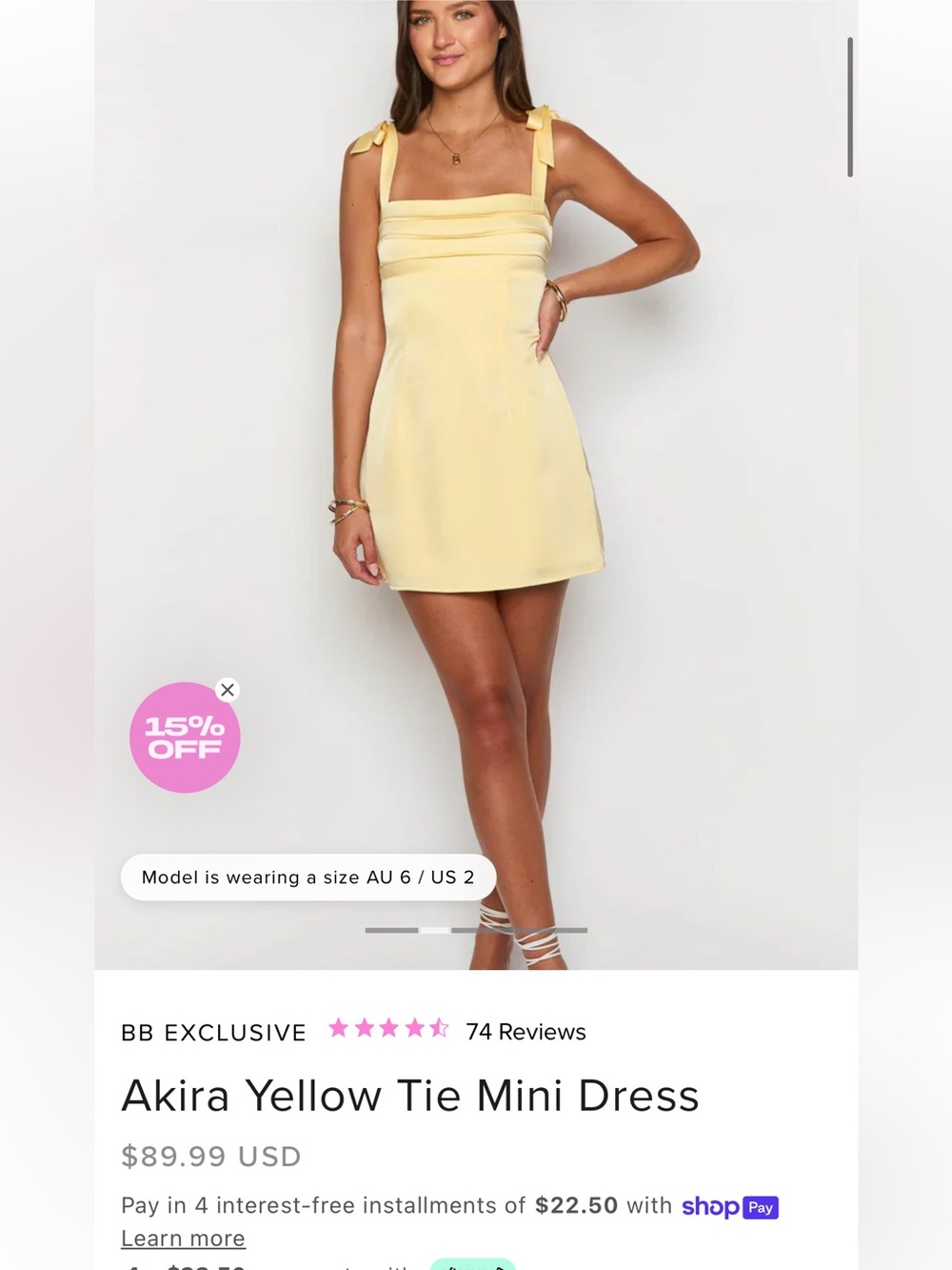 Beginning Boutique Pale Yellow Tie-Shoulder Mini Dress